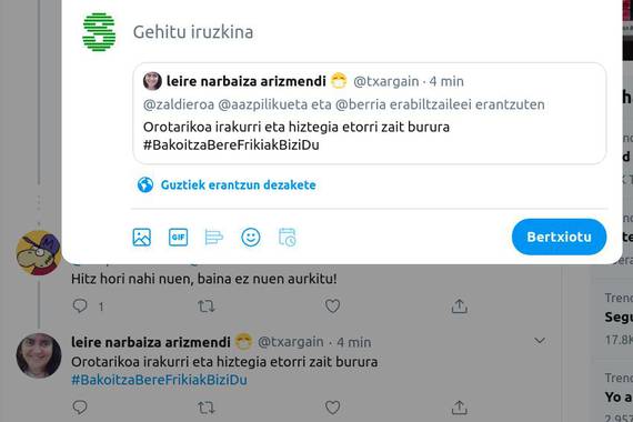 Bertxio iruzkinduen aldeko jokaldi tenporala egin du Twitterrek