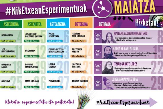 #NikEtxeanEsperimentuak egutegian, maiatzean gazteentzako erronkak
