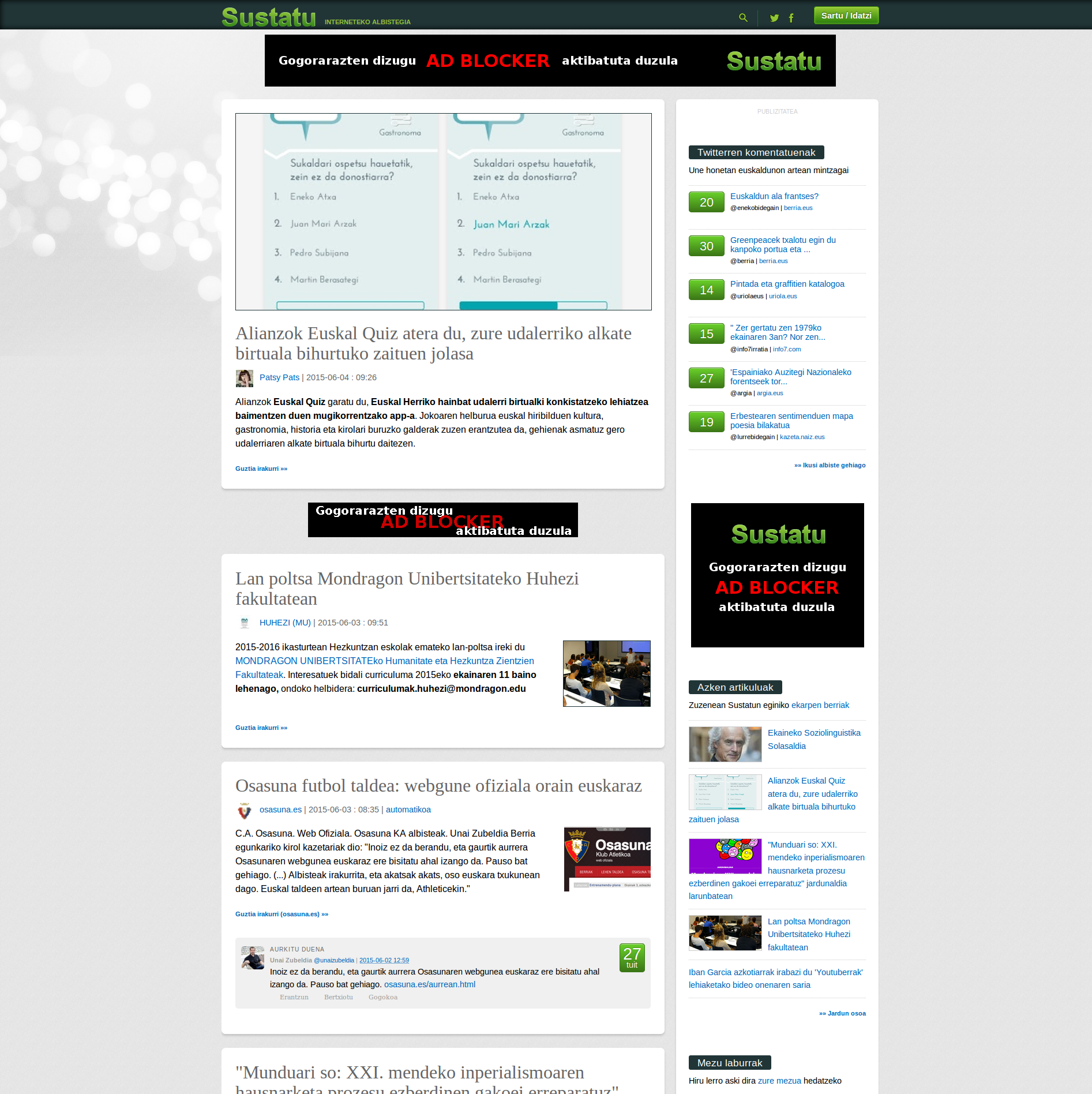 Sustatu Adblockerrekin nola ikusten den
