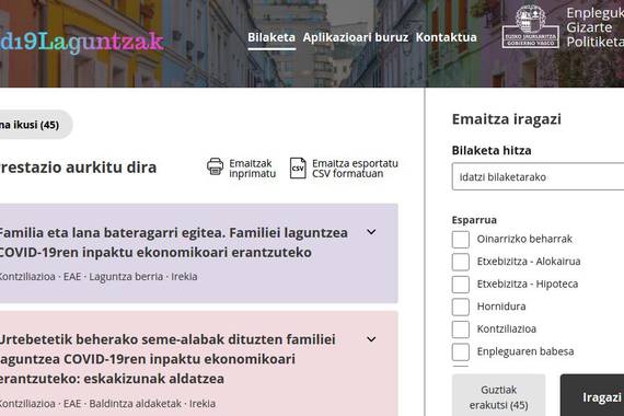 Koronabirusagatiko laguntza programen bilatzailea