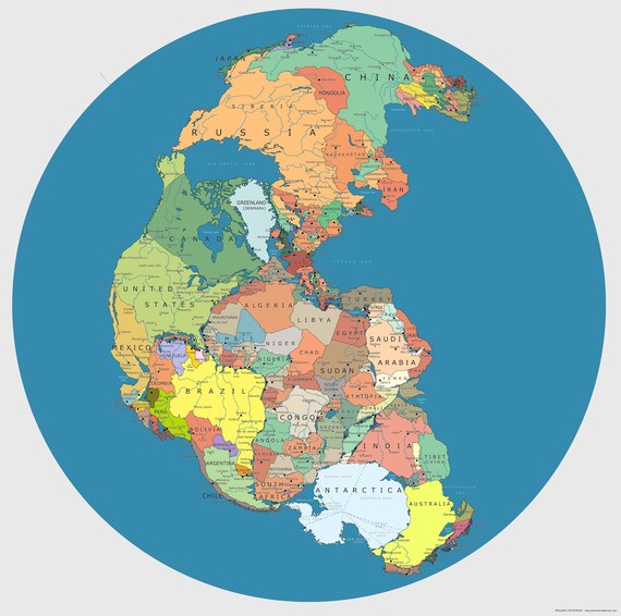 Pangearen mapa politikoa, mundu osoa bat izan zenekoa