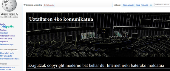 Europako Batasuneko copyright lege berriagatik protesta Wikipedian