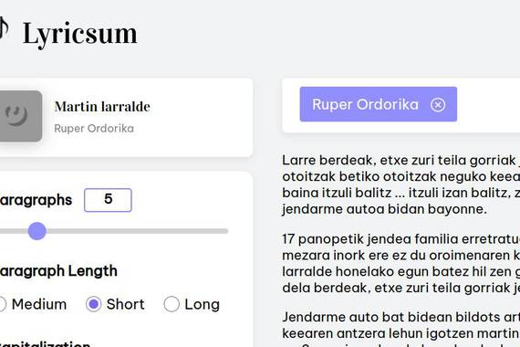 Lorem Ipsum moduko testua, musikarien hitzekin