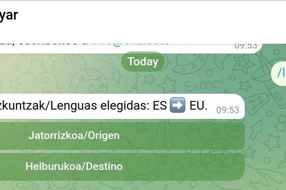 Telegram bidez euskarazko itzulpen automatikoa probatzen