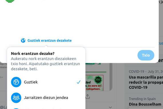 Aukeratu nork erantzun diezaiokeen zure txioei Twitterren