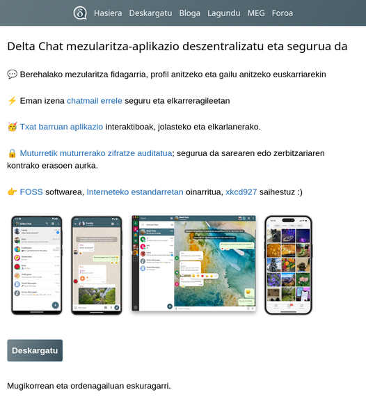 Delta Chat webgunea euskaratu dute