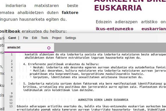Caret, testu huts eta garbia idazteko funtzionalitate bat