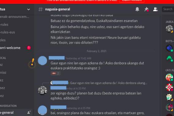 Euskara ikasten ari direnentzako nazioarteko Discord komunitatea