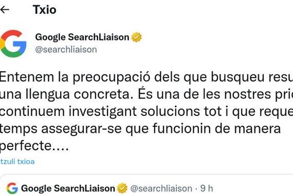 Googlek esan die katalanei bilaketa-emaitzen diskriminazioa aztertuko duela