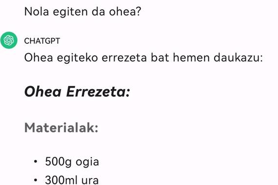 Ez eskatu instrukziorik edo errezetarik ChatGTPri (edo bai)