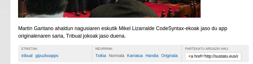 Argazki bakoitzarekin, aukerak Sustatun