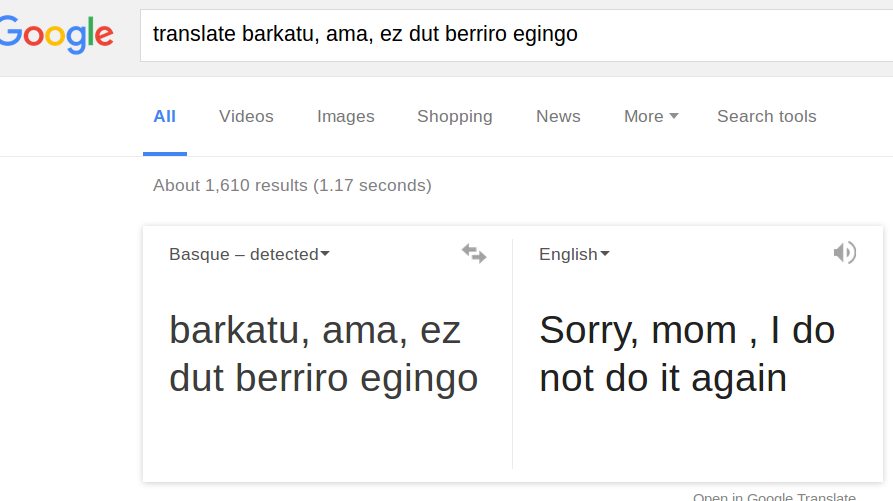 Google-ri zuzenean itzulpenak eskatzen