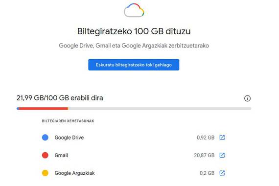 Google Argazkiak: espazio mugagabea akabo, ordaintzera