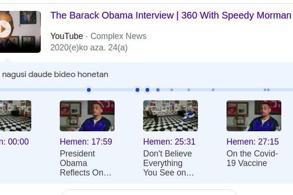 Bideo baten barruko une nabarmenak agerian Google bilaketetan