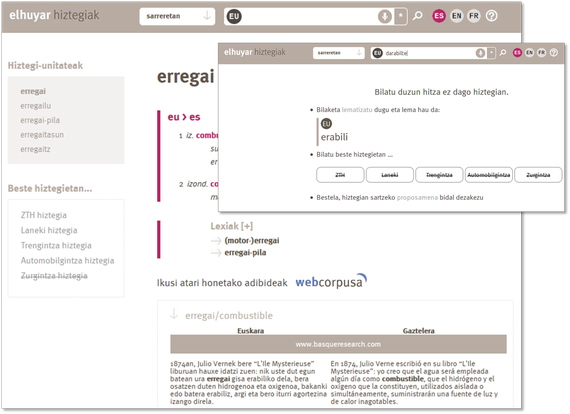 Kontsulta-aukera gehiago Elhuyarren hiztegien webgunean
