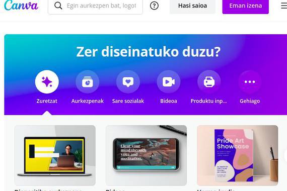 Canva: maketatzeko eta diseinatzeko programa euskaraz dago