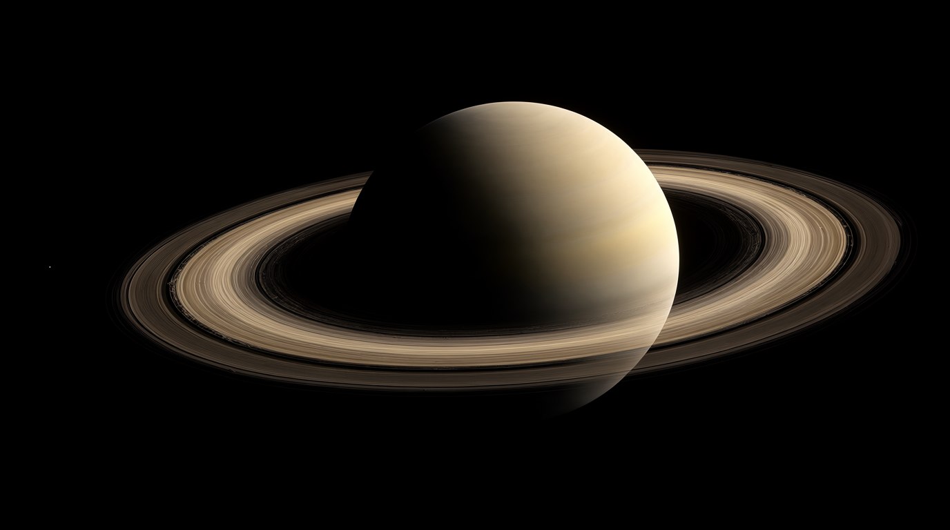 Saturno planeta eta bere eraztunak, atzealde beltzean